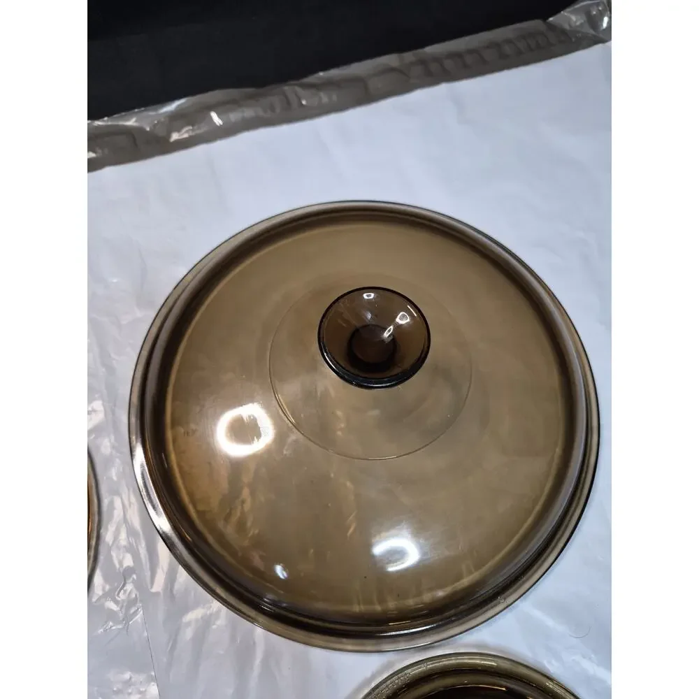 Pyrex Brown Amber Glass Lids Lot Of 4 See Photos For Measurements And Numbers